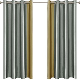 Ystyle Living Room Curtains, Set of 2, Thermal Curtain, Cold Protection, Opaque Blackout Curtains, Curtains with Eyelets, Soundproofing Curtain, 140 x 240 cm, Grey Yellow