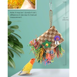 Bissap Bird Chew Toys, Parrot Foraging Shredder Natural Palm Frond Hanging Cage Toy for Small Medium Parrot Parakeet Conure Cockatiel Parrotlet Lovebird Budgie - Flat Square