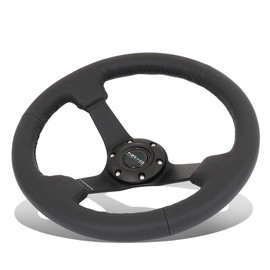 NRG Reinforced RST-033BK-R 330mm 3" Deep Dish Leather Grip Steering Wheel+ LED Keychain Flashlight