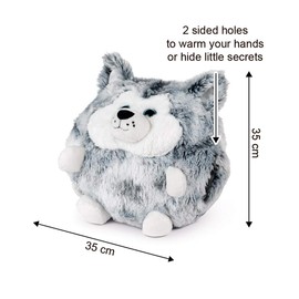 COZY NOXXIEZ Cuddly Plush Children's Hand Warmer - Cuddly Toy, Stuffed Toy, Pillow as Fluffy Heat Cushion, Plush Toy for Bed, Car and Home (Husky)