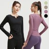 Pilates & Running Long-Sleeve Workout Top with Shirring and V-Neck Yoga Wear Black-M
