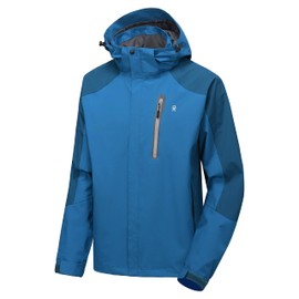 Little Donkey Andy Men's Waterproof Rain Jacket Lightweight Breathable Raincoat with Detachable Hood for Hiking Golf Travel Mosaic Blue/Deep Blue 2XL