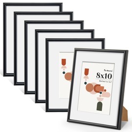 Fun Memories 8x10 Picture Frame Set of 6, Display Pictures 5x7 with Mat or 8x10 Without Mat, 8x10 Picture Frame with HD Plexiglass, Wall or Tabletop Display, Wall Hook Included, Black