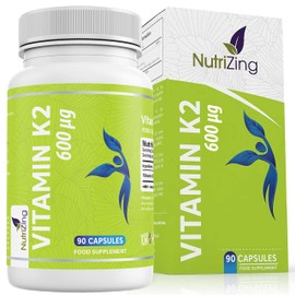 Vitamin K2 MK-7 600mcg by NutriZing - Fermented Natto Based Vegan Vitamin K - 90 Capsules - Supports Maintenance of Normal Bones - Certified Vegan by The Vegan Society