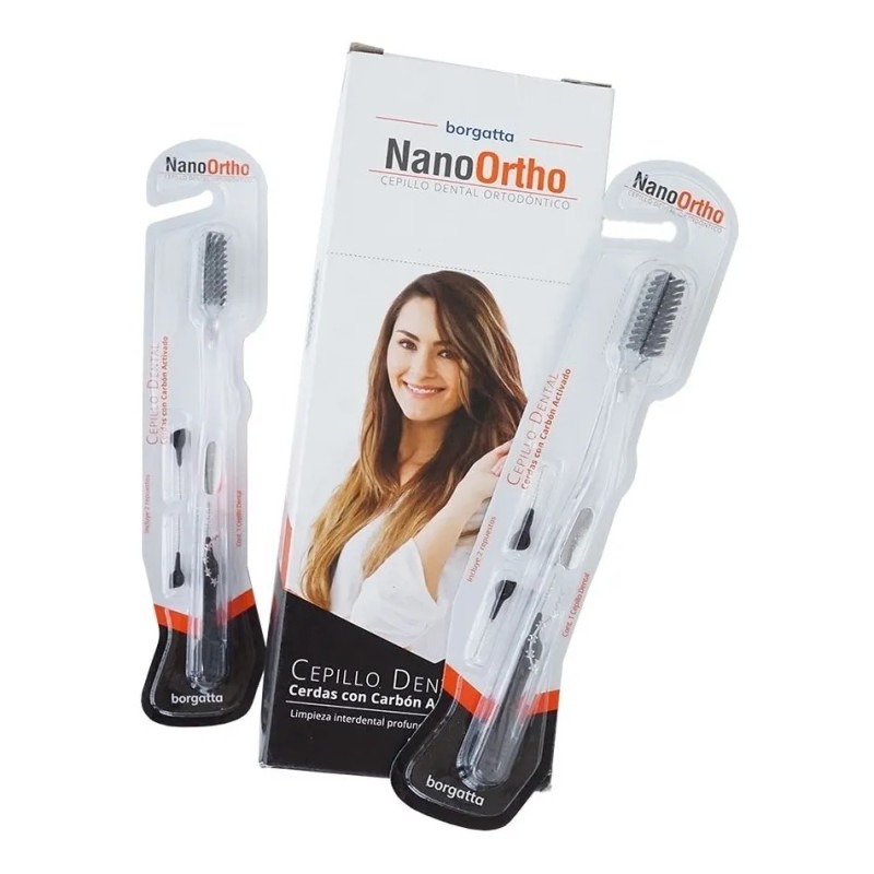 Cepillo de dientes Borgatta Ortodoncia Nano Ortho medio pack x