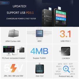 Power-Z KM003C Portable USB-C Fast Charging Tester +USB Handline PD3.1 QC5.0 Digital Voltmeter