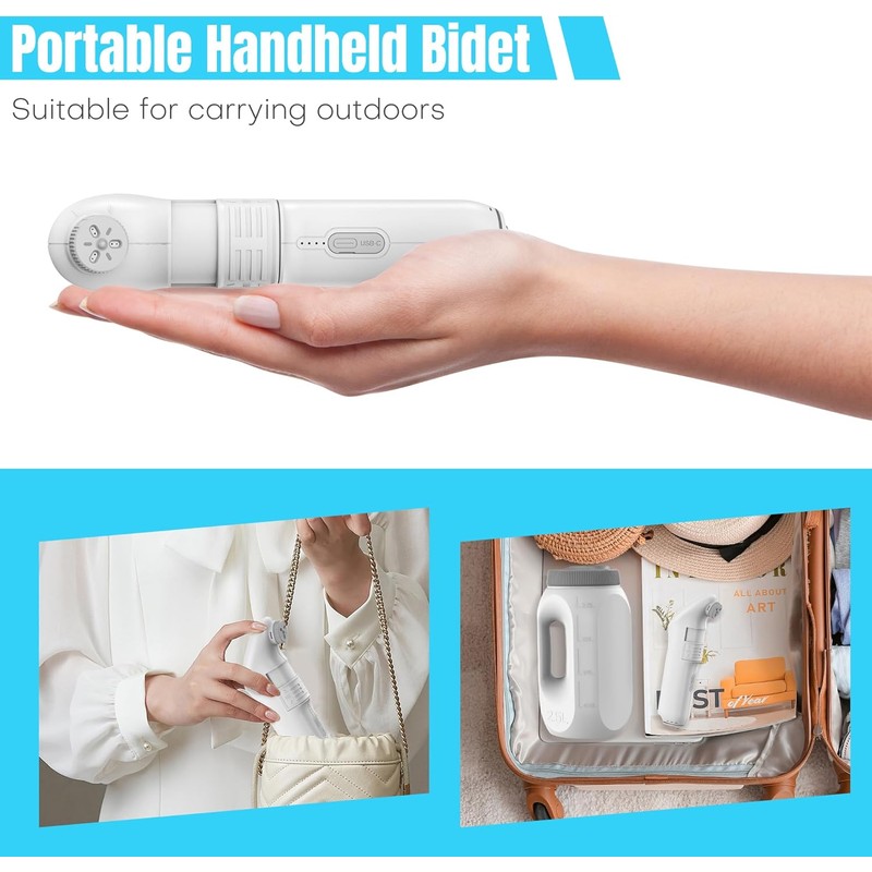 Teabelle Portable High Pressure Electric Bidet with 2.5L Water Bottle,