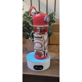 12oz Kids Insulated Stainless Steel Tumbler, Baseball, Red Lid