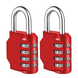 NAGE Padlock Numbers 4 Digit Padlock Combination Lock Lock Locker for Gym and School Numbers Zor Lock Weatherproof for Cellar Door, Fences, Garages (2 Pieces, Red)