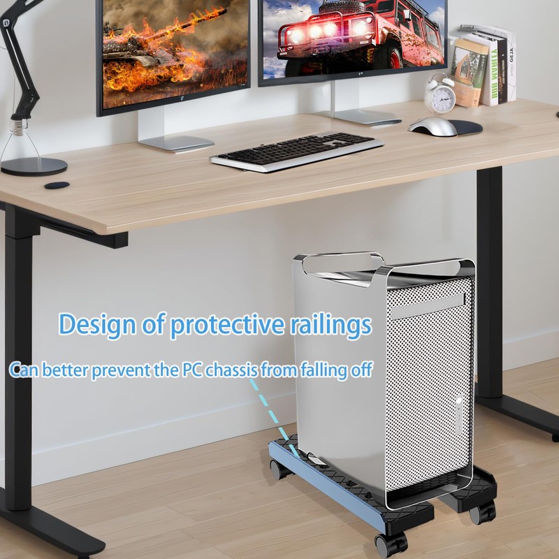 Hovadova Adjustable Mobile CPU Stand, Ventilated Computer Tower Stand with