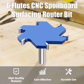 Vearter CNC Spoilboard Surfacing Router Bit, 1/2 Inch Shank Slab Flattening Router Bit, 6Wings Carbide Rabbet Slot Cutter for Woodworking, Wood Planing (3-11/32'' D, 5/16'' H)