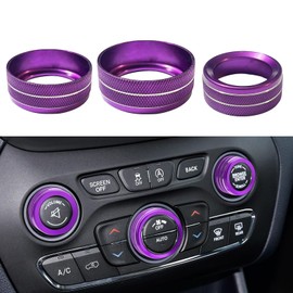 Clwalny 3PCS AC Air Conditioner Switch Button Knob Cover, Aluminum Alloy Trim Radio Volume Control Knob Ring, Car Interior Accessories for Dodge Challenger Jeep Grand Cherokee Chrysler(Purple)