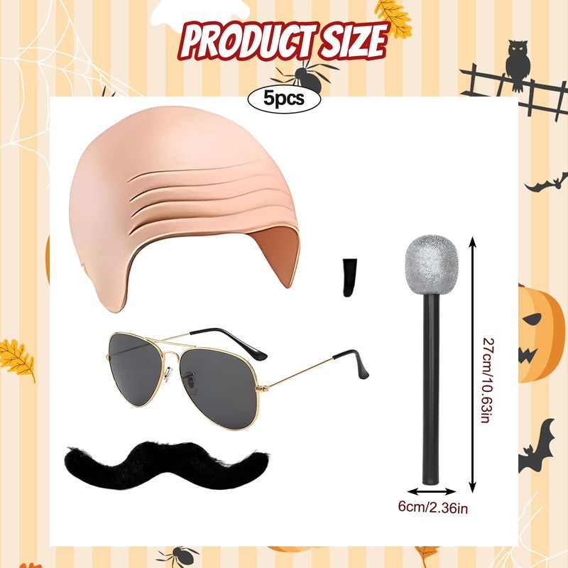 5Pcs Set Bald Cap Pitbull, Pitbull Bald Cap And Sunglasses