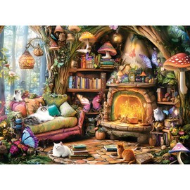 Jigsaw Puzzle 500 Pieces for Adults – Fantasy Forest Scene with Cats, Mushrooms & Butterflies – Challenging Game, Home Decor, Birthday Gift for Adults & Kids – 20.5 x 15 in