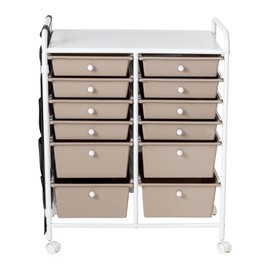 CIBERS Metal Rolling Storage Cart with Side Pockets ，12-Drawer