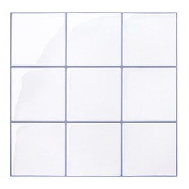 Commomy Thicker White Peel and Stick Tiles - 10 pcs of 12" x 12" - 3D Adhesive Square Peel and Stick Tiles Backsplash for Kitchen, Bathroom, Removable, Waterproof, Vinyl Wall Tile (Gray Grout)