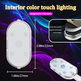 4 PCS Car LED Lights for Car Interior, 7 Colors Magnetic USB Wireless LED Lights with Bright LED Lamp Beads, Portable Touch Rechargeable LED Interior Car Lights for Car Decor