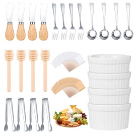 Molain 44Pcs Charcuterie Board Accessories Stainless Steel Cheese Spreader Knives Set, Mini Serving Spoons, Blank Toothpick Flags, Bowl for Christmas Pastry Making, forks and Mini Serving Tongs