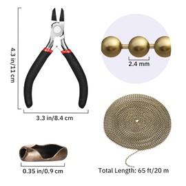 Mudder 65 Feet Stainless Steel Chains, 2.4mm Bead Link Chain with 40 Ball Connector Clasp and Plier for Necklace Hanging Ornament Key Chain Dog Pet Tags(Bronze)