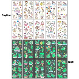 10 Sheets Luminous Unicorn Tattoo Stickers, Glow in Dark Temporary Tattoos for Kids Waterproof Luminous Tattoo Sticker