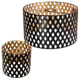 Modern Metal Round Lampshade Set of 2, Style Retro Drum Shape Diamond Grid Design, Hollow Carved, for Floor Lamp, Pendant Lamp, Table Lamp