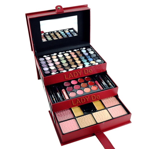 Lady De 65Color 3 Tray Eye Shadow Professional Leather Train Case Make-Up Kit Set (BY CAMEO)