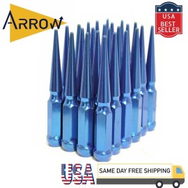 ARROW 20x 6" Extra Tall Blue 1/2-20 Spike Lug Nuts and Key Fit Ford & Lincoln