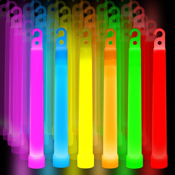 PCA 96 PCS Premium Neon Glow Sticks with PE String, Ultra Bright Multicolor, 6 Inch Emergency Light Sticks For Blackout Or Storm Ready Use,Waterproof, Non-toxic, Duration Lighting