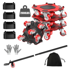 Upgraded Furniture Dolly Movers 5 Wheel Heavy Duty 3000LBS Capacity Carbon Steel Panel 360° Rotating Casters Furniture Slider for Sofa Refrigerator Piano (Red, 6in)