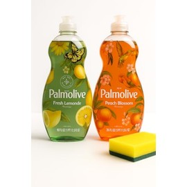 Palmolive Ultra Dish Soap Bundle - Limited Edition Scents: Fresh Lemonade & Peach Blossom 20 oz (2-Pack) + Bonus Sponge
