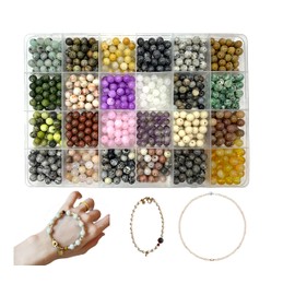 SHIDONGJIA 960pcs Natural stone beads, 6 mm round semi precious stone crystal gem beads, DIY craft accessories, bead holes 1 mm for jewelry making bracelets, necklaces, earrings (6 mm 24 Color -01 Material A)