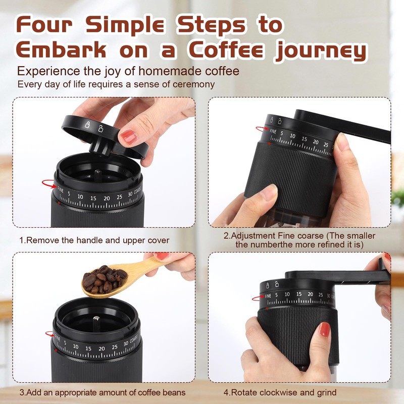 Manual Coffee Grinder - 95 Ceramic Burr, Adjustable Coarse to