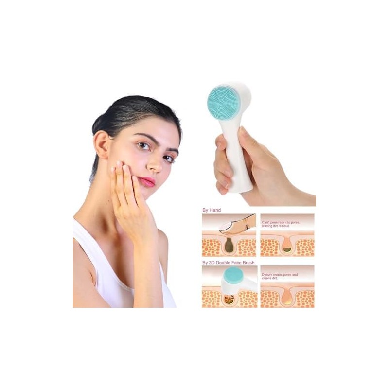 Cepillo de Limpieza Facial Doble Cara con Cerdas Suaves y