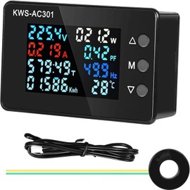 Jadeshay Multimeter Digital Voltmeter Ammeter KWS-AC301 0-100A Digital Electricity Meter Watt Meter Voltage Meter with LED Display Panel and Temperature Sensor