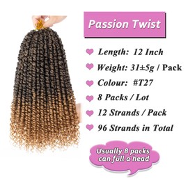 Samtress 12 Inch Passion Twist Crochet Hair 8 Packs Ombre Blonde Pre Twisted Passion Twist Hair Short Bob Bohemian Braids Hair Extensions for Women (#T27)