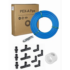 Pex-A Pipe DIY/Repair Kit: Pex-A Tubing 3/4-inch 100 ft Blue, 10 PCS 3/4" Poly PPSU Expansion Fittings, 30 PCS 3/4" Expansion Rings, Pipe Cutter (Blue)