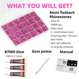 Juego de 30.000 diamantes de imitación de resina para hacer deslumbramiento, piedras preciosas de color rosa fuerte, cristales para manualidades, ropa, zapatos, camisas, tazas, juego de Bedazzler con
