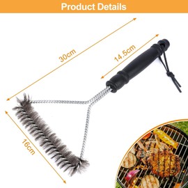 WUBAYI Professionelle Grillbürste aus Edelstahl - 30 cm Grillreinigungsbürste mit abgewinkeltem Y-förmigem Kopf & verzinktem Kern, Grillbürste aus Edelstahl (hitzebeständiger PP-Griff, keine Borsten)