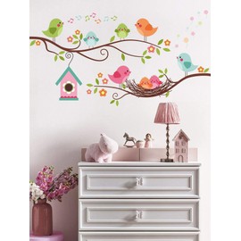 Vinilo para pared vinilos decorativos pared niños Vinil decorativo recamara vinilos decorativos pared niño pegatinas decorativas pared niño Nido de pajaritos colorido para niño 111cm x 60cm