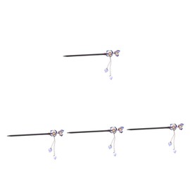 Healeved 4pcs Chinese Wooden Hair Stick Flower Tassel Retro Hairpin for Long Hair Traditional Hanfu Accessories for Formal Events and Cultural Attire