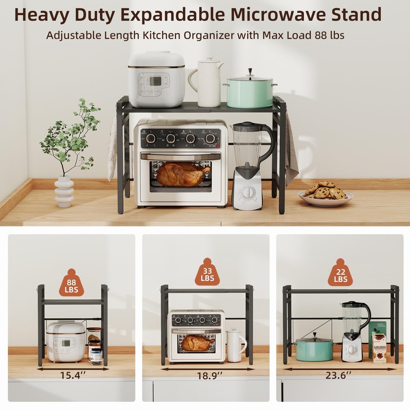 Somdot Microwave Oven Rack, Expandable Microwave Stand Countertop Kitchen Utensils