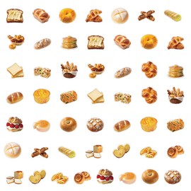 Bakery Bread Stickers Pack 50 PCS, Playful Aesthetic PET Waterproof Die-Cut Pastry Food Sticker Set for Water Bottles Laptop Luggage Skateboard, Scrapbook Journal Phone Case Guitar