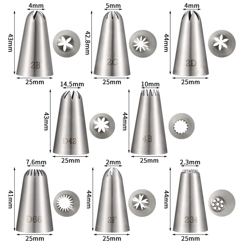 Fanshiontide Fanshiontide 8 Pack Large Piping Tips, Seamless Stainless Steel