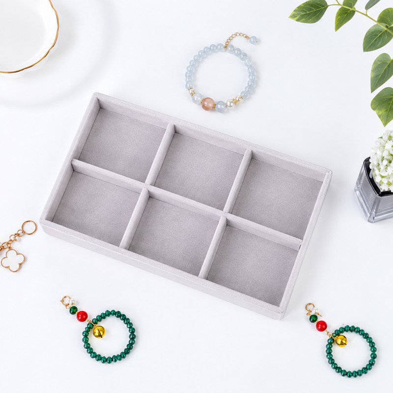 Velvet Jewelry Organizer Tray for Jewelry Storage – 6 Grid,