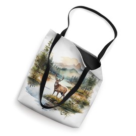 Rustic Deer By The River Watercolor Wildlife Nature Scene Tote Bag
