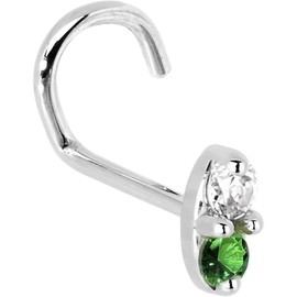 Body Candy Solid 14k White Gold Clear Green 1.5mm CZ Marquise Left Nose Stud Screw 20 Gauge 1/4"