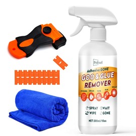 POLIXEL Adhesive Remover Goo & Glue Remover with Plastic Scraper Sticker Remover for Stickers, Labels, Decals, Residue, Tape, Gum, Grease, Tar, Crayon, Glue - 10oz/ 300ml