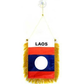 AZ FLAG Laos Mini Banner 6'' x 4'' - Laotian Pennant 15 x 10 cm - Mini Banners 4x6 inch Suction Cup Hanger