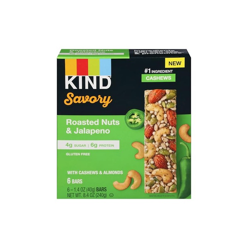 KIND Savory Nut Bars, Roasted Nuts & Jalapeno, Good Source
