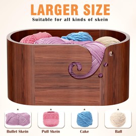 HangerSpace Wooden Yarn Bowl with 9pcs Knitting Hooks, Hangerspace Yarn Bowls for Crocheting, Large Size Handmade Knitting Yarn Holder, Wood Storage Crochet Bowl for Crocheting and Knitting Lovers